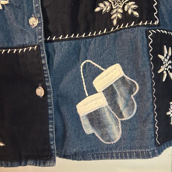 Carolina Blues Plus Denim Top Vest SZ 20 Sleeveless Applique Patchwork Snow Boho - Picture 12 of 12